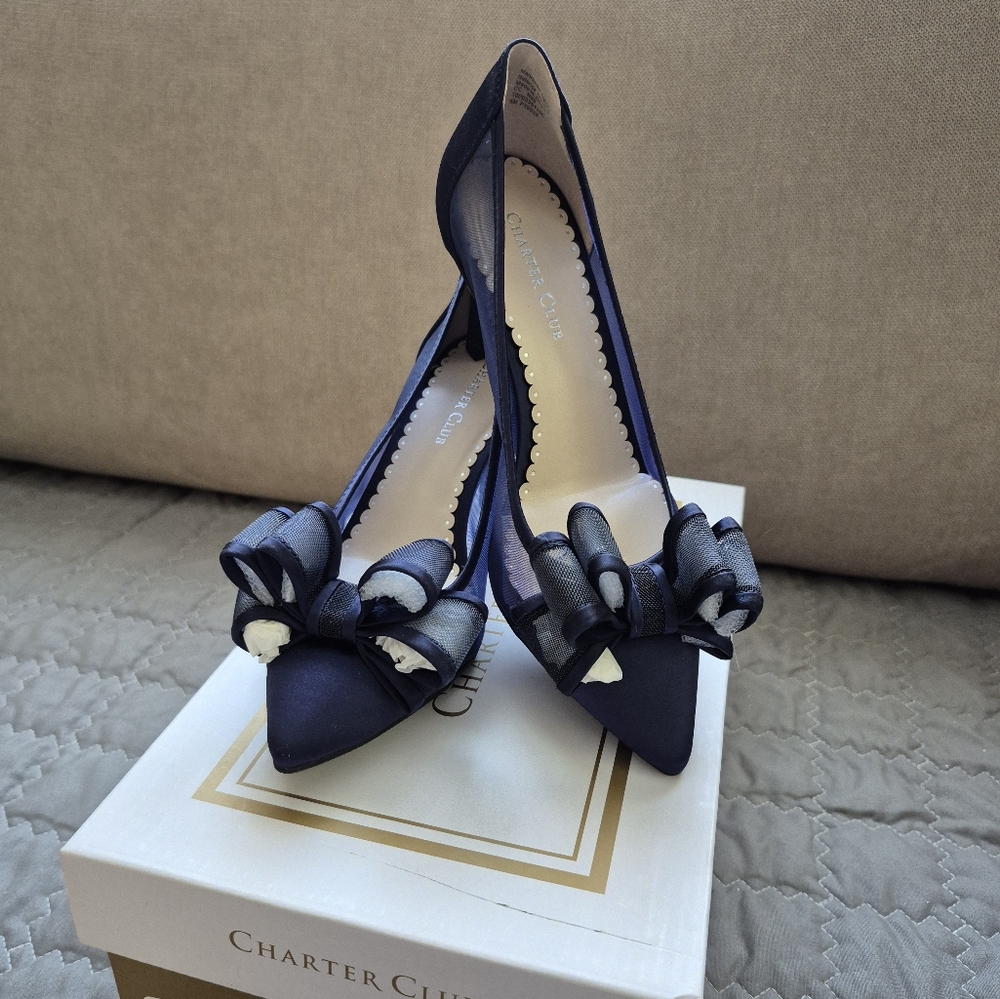 Charter Club Blue Heels with Elegant Bow Detail